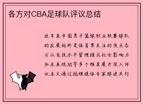 各方对CBA足球队评议总结