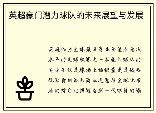 英超豪门潜力球队的未来展望与发展